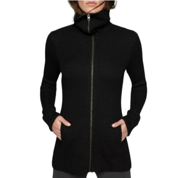 Athleta Black Chill Chaser Merino Wool Blend Sweater Coat Jacket Black Full XS - Picture 1 of 8